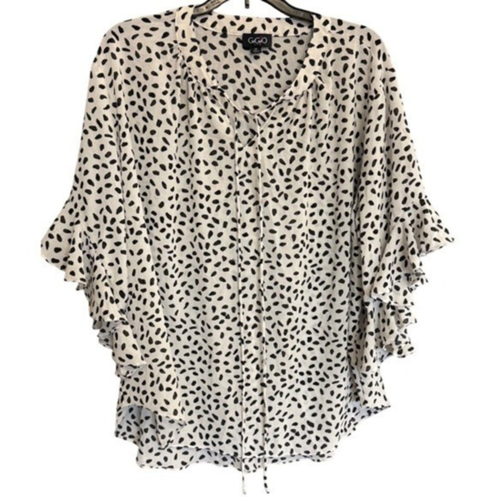 GIGIO Blouse White Black Cottageore Office Career Ruffle Romantic Medium